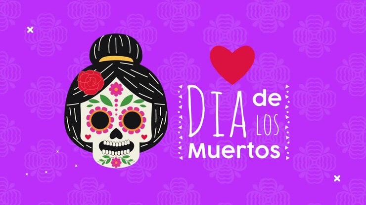 dia de los muertos celebration with katrina skull and heart