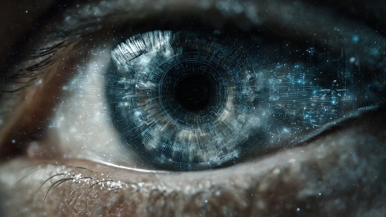 A Close-Up Journey Through the Mystical Realm of the Eye: Exploring Cinematic Visuals with a Focus on Depth, Color, and Intricate Details in an Enigmatic Perspective