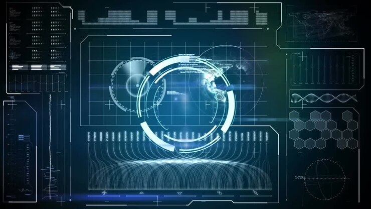 Animation of scope scanning over data processing on black background