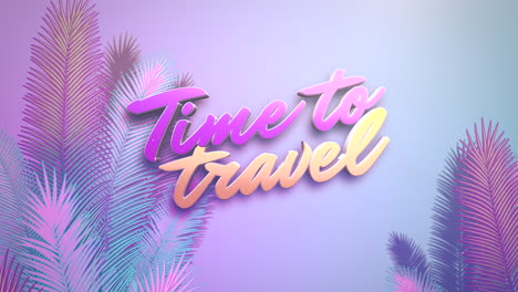 hora de viajar en degradado morado con palmeras tropicales