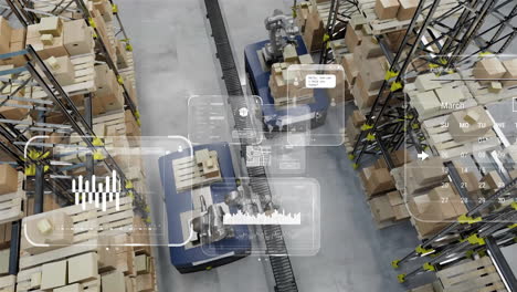 animation of diagrams and data processing over machines working in warehouse