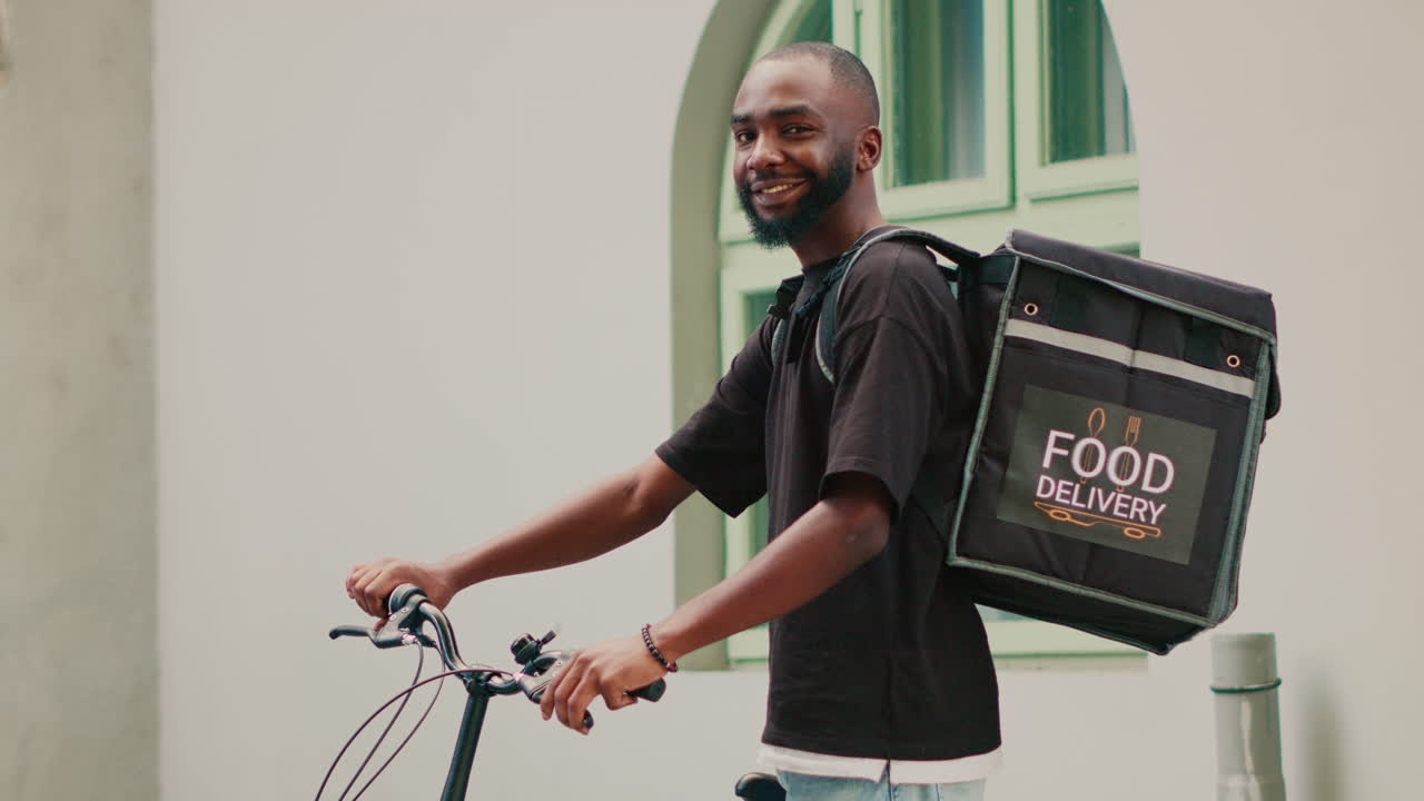 Food delivery man on bicycle