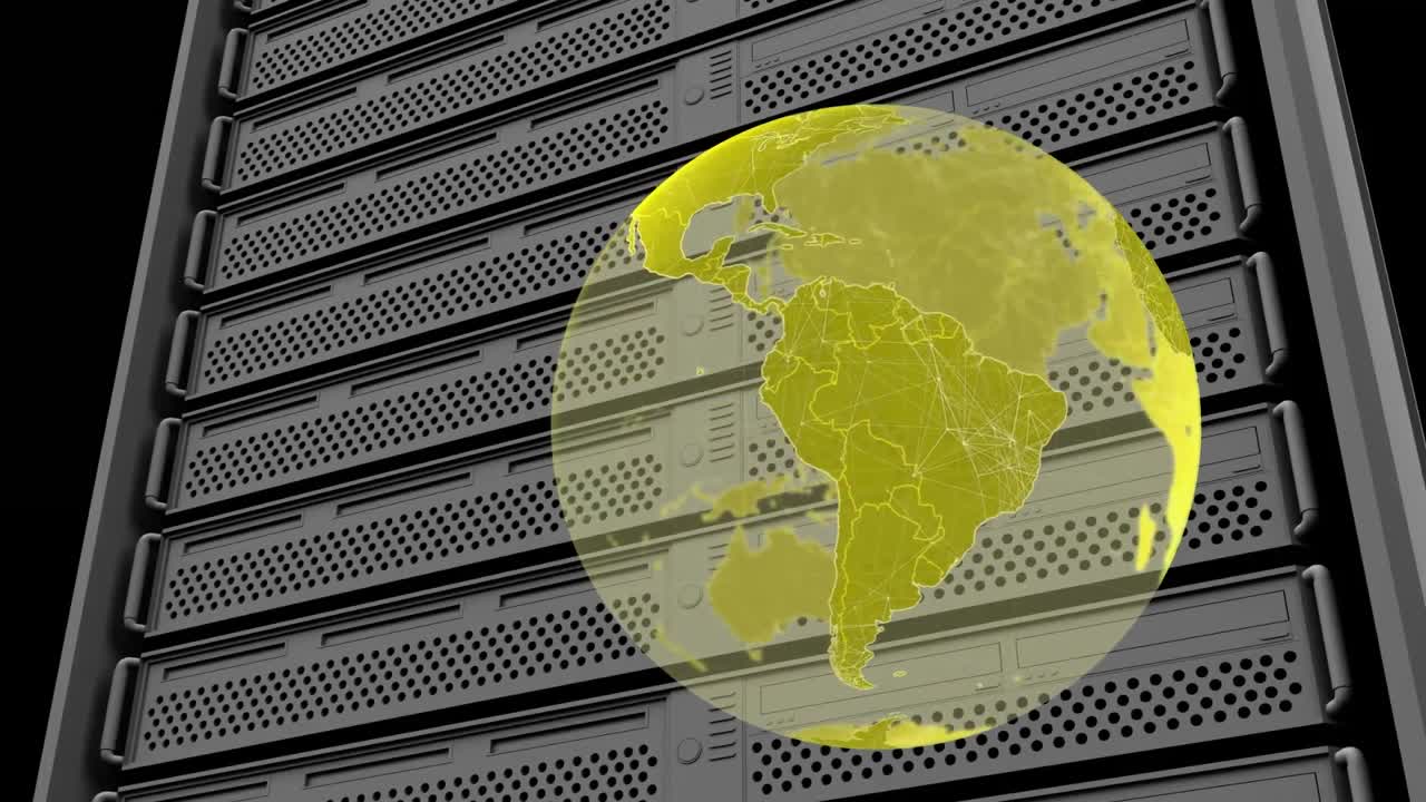 animación del globo girando sobre la sala del servidor