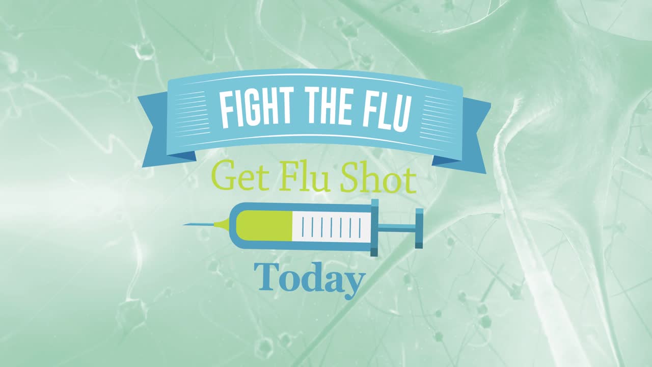 신경 세포 위에서 독감과 싸우는 텍스트의 애니메이션