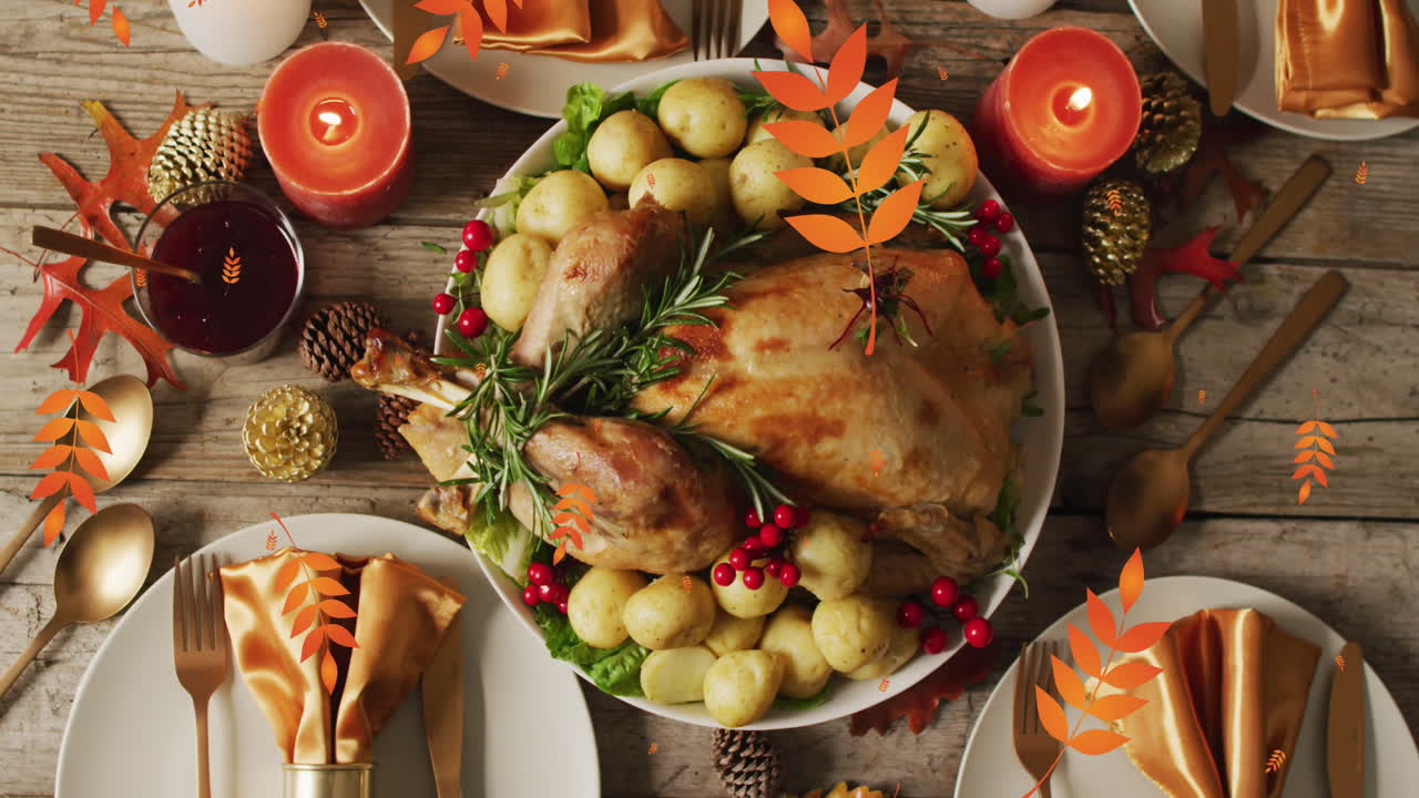 animación de hojas de otoño cayendo sobre el fondo de la cena de acción de gracias