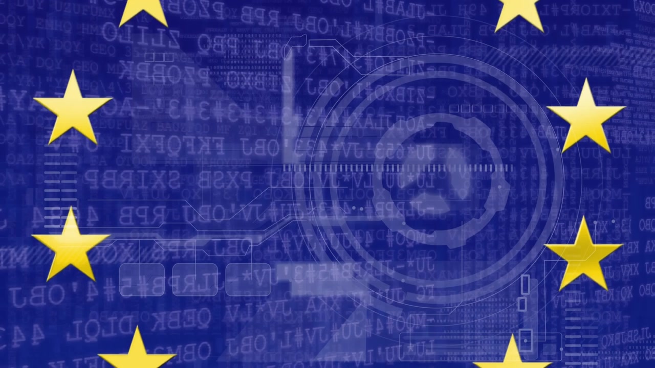 European Union Flag with Digital Data and Technology Interface