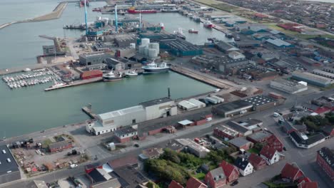 aerial: drone footage of power plant in a small town in jutland, denmark