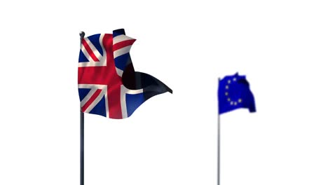 bandera de la unión y bandera europea ondeando contra un fondo blanco