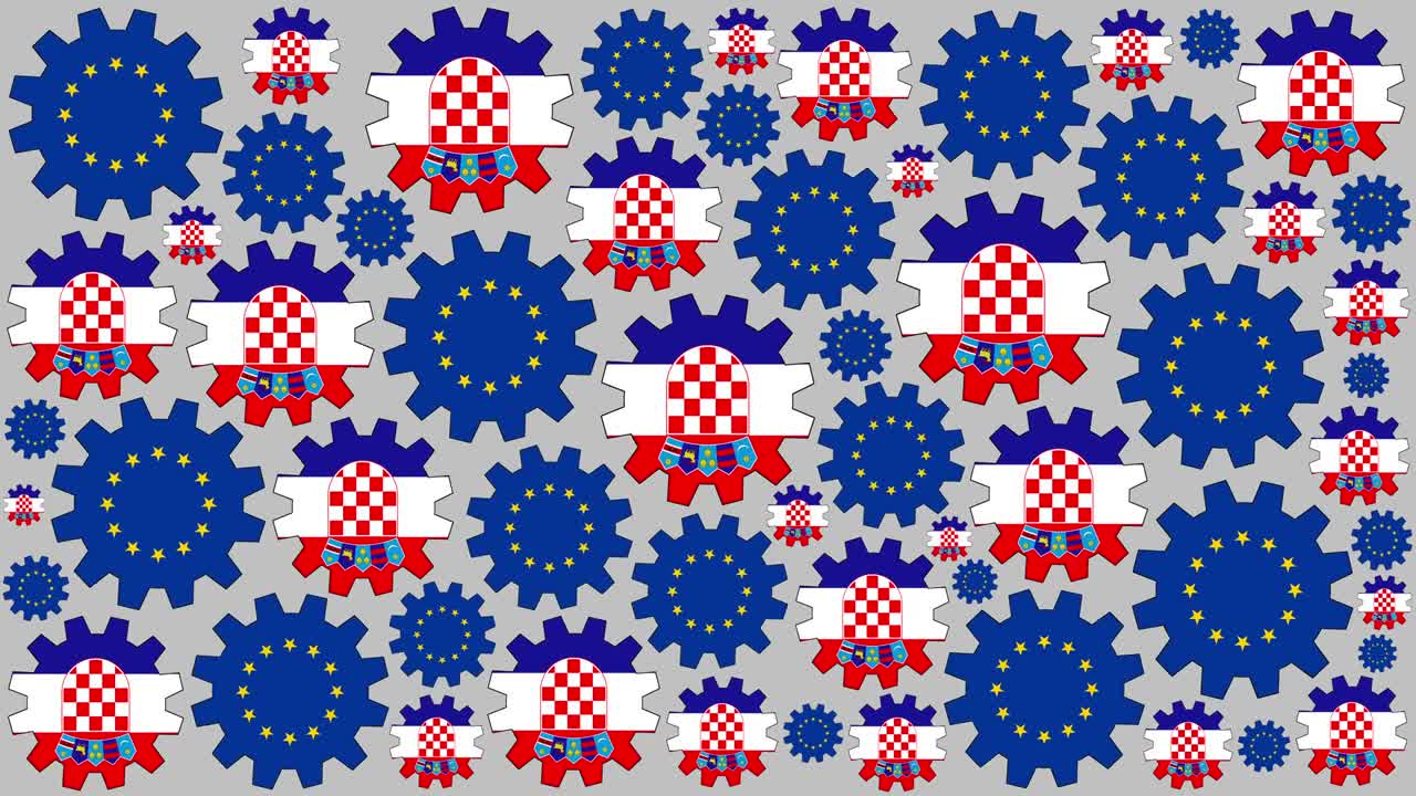 banderas europeas y croatas girando en el fondo