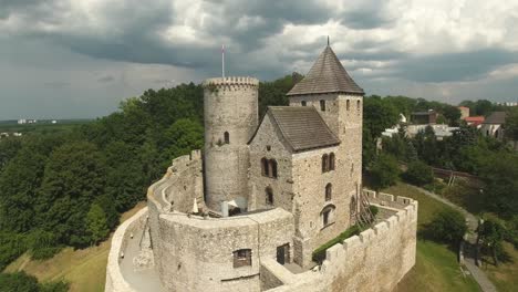 dynamic aerial shot of old medieval castel in europe 4k