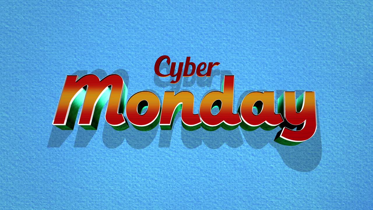 texto retro del lunes cibernético sobre textura grunge azul en el estilo 3 de los años 80