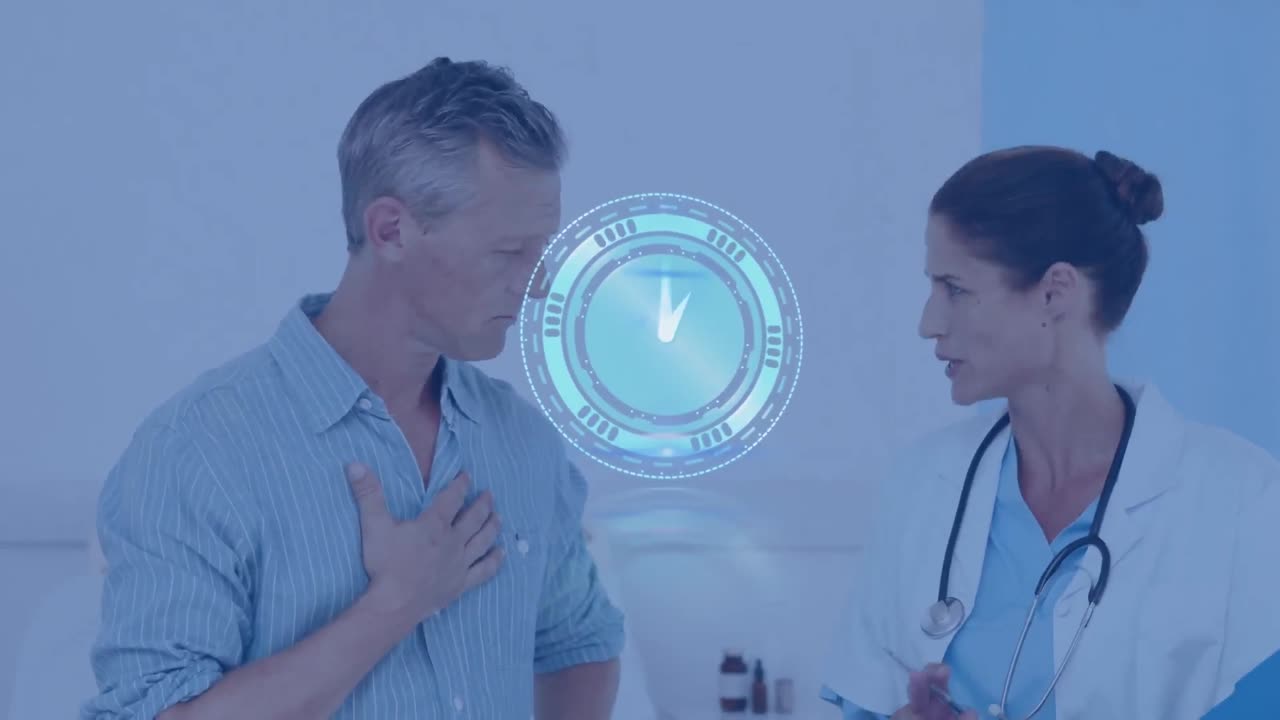 animación de escaneo de alcance sobre una doctora con un paciente