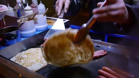 beijing xiaochi bbq eggs making pancake sausage sausasfilling itinerant hawker