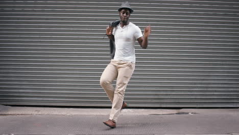 dance loop african american man dancing in street having fun celebrating with funny dance 4k