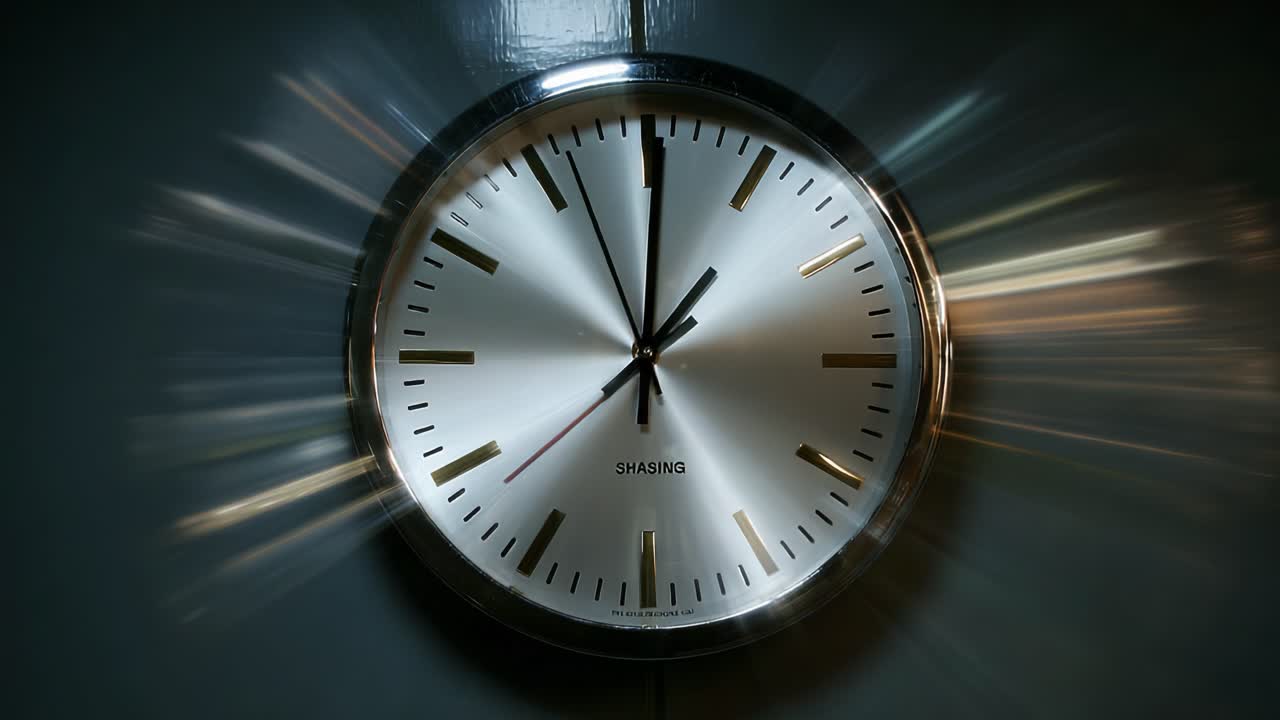 A High-Speed Time Lapse of a Modern Wall Clock with Dynamic Motion Blur Effects Captured Over Two Frames, Showcasing the Passage of Time in a Unique and Artistic Way