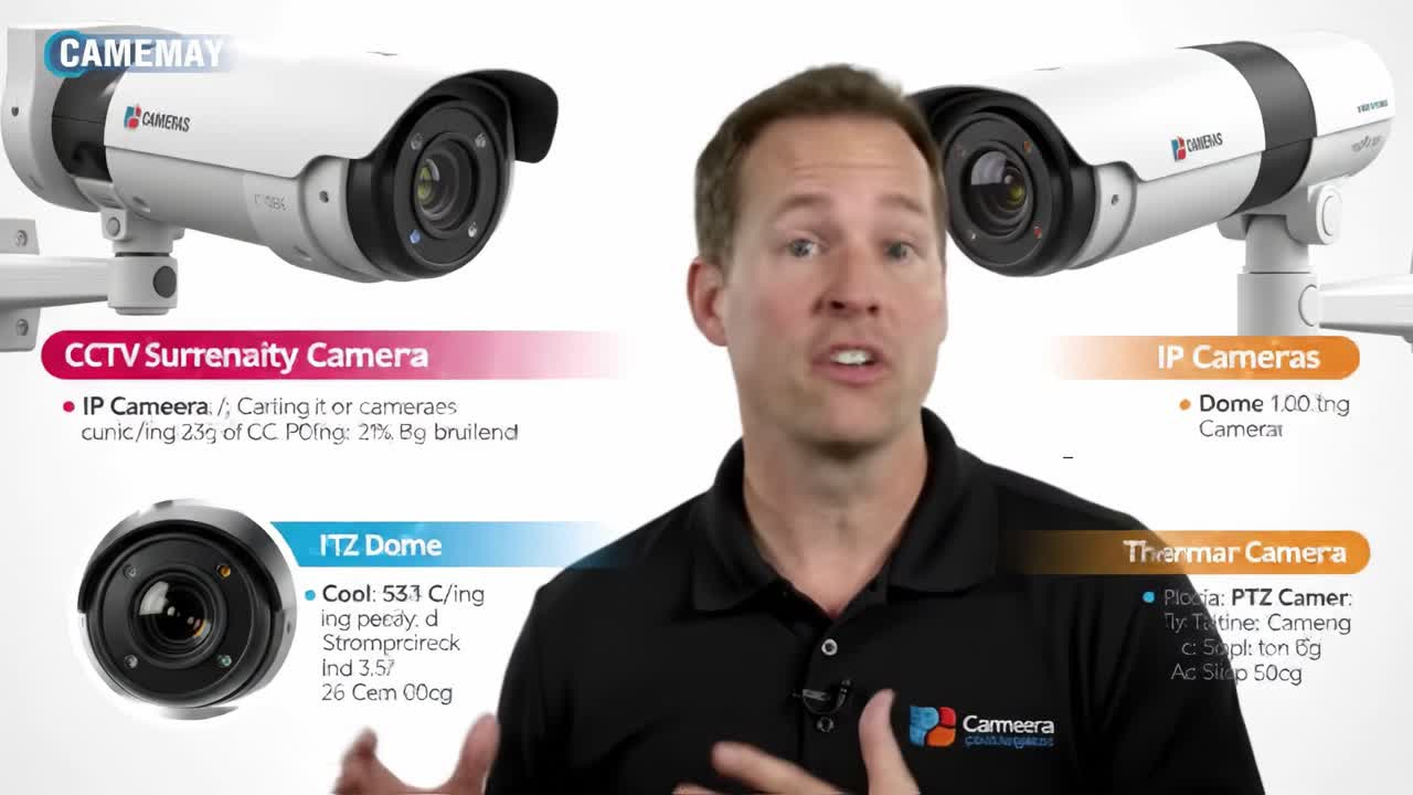 A security expert explains different types of cameras available for surveillance, including dome, thermal, and CCTV models. Key features, functionality, and uses for each camera type are highlighted.