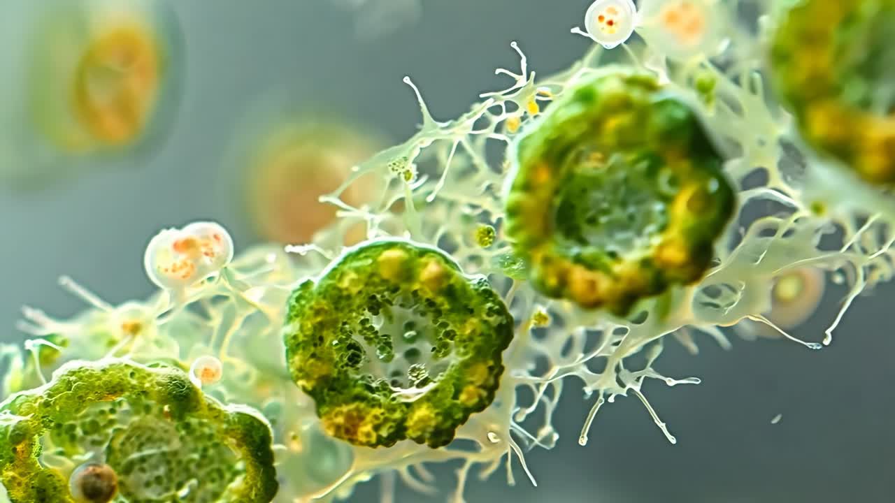 A close up of a green plant with yellow spots. The plant is covered in small, white flowers