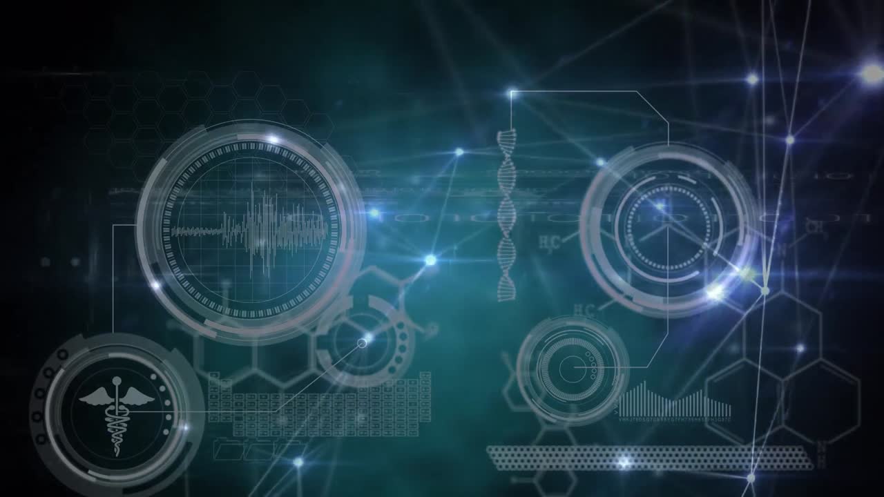 검은색 배경에 데이터 처리를 통해 연결 네트워크의 애니메이션