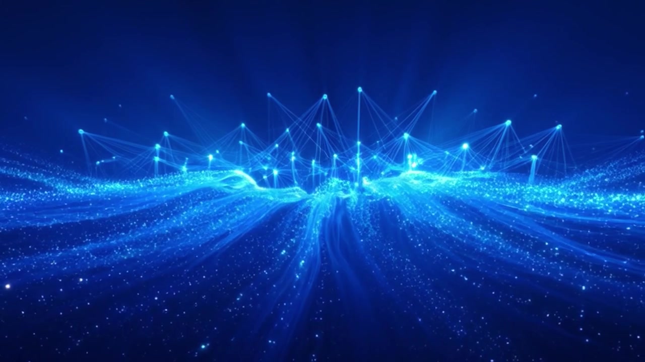 Abstract Blue Digital Network Particles Flowing in Cyberspace