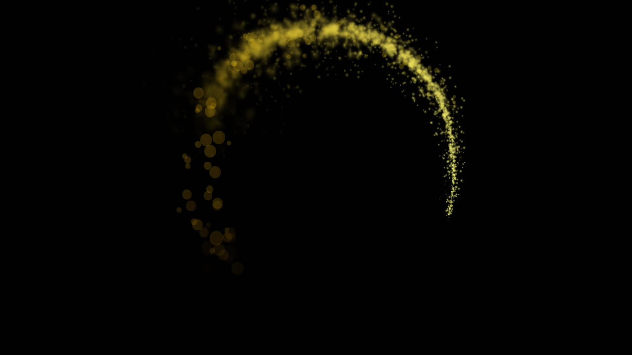 검은색 배경에 복사 공간을 가진 노란색 빛의 반이는 원의 애니메이션 시험