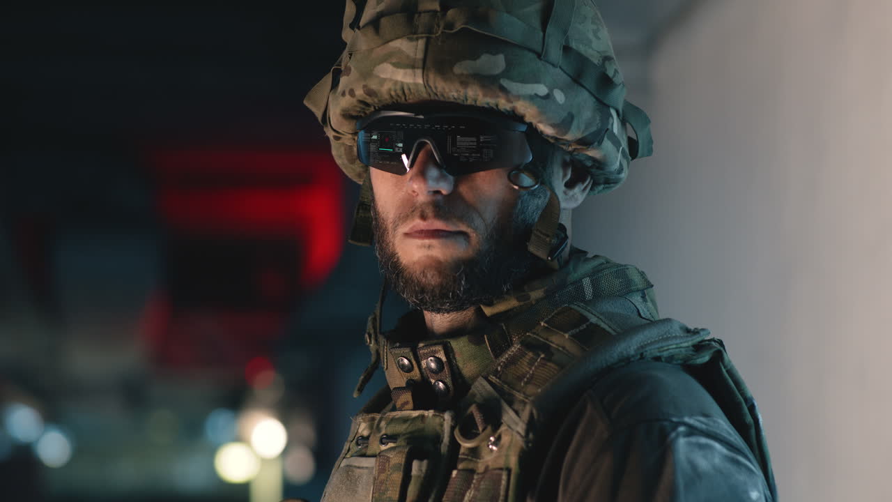Military personnel with augmented reality glasses