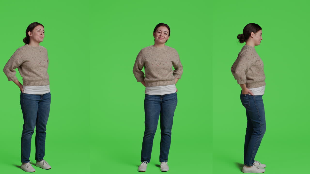 Woman in Casual Wear on Green Screen