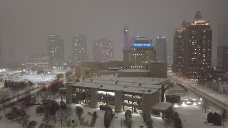 aerial establishing shot of mississauga with poor visibility due to heavy snowfall