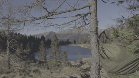 mountain lake view with hammock