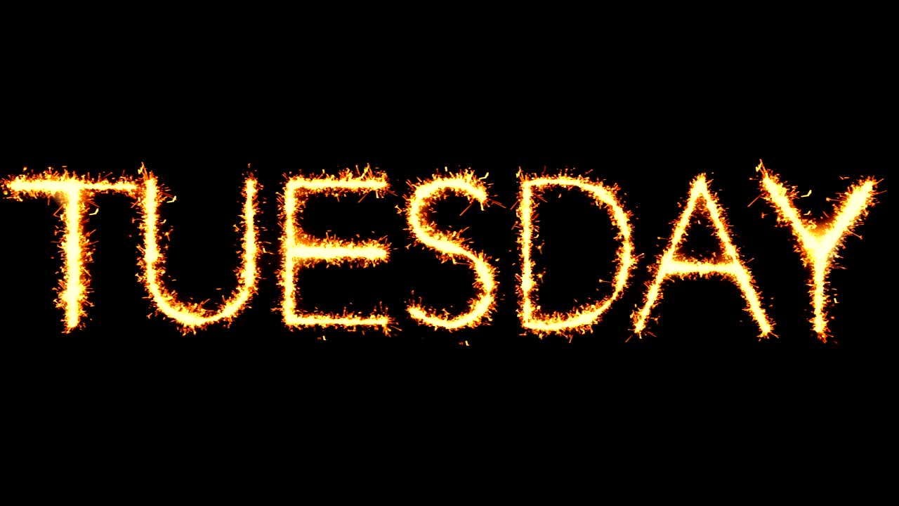 화요일 텍스트 스파클러 글리터 스파크 불꽃놀이 루프 애니메이션
