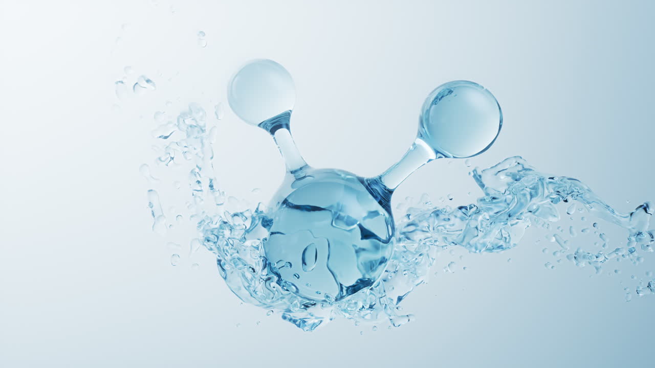 분자 및 흐르는 물 액체 배경, 3d 렌더링