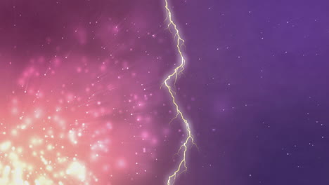 in animation, lightning bolt dividing vibrant pink and purple cosmic background