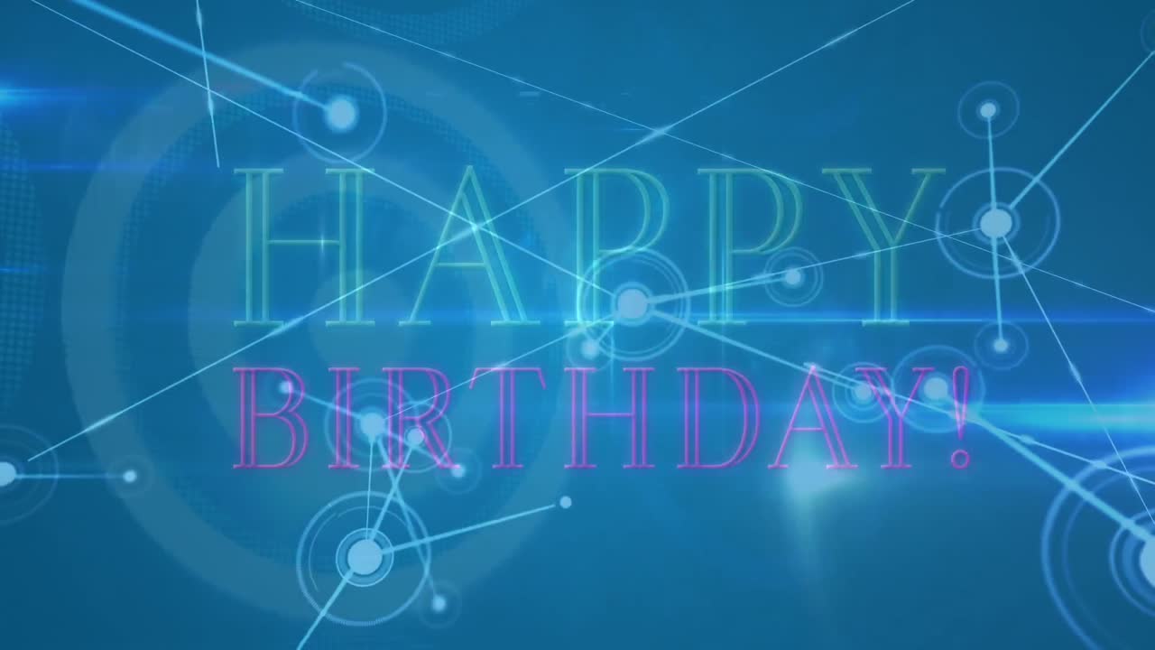 animación de texto de feliz cumpleaños a través de una red de conexiones