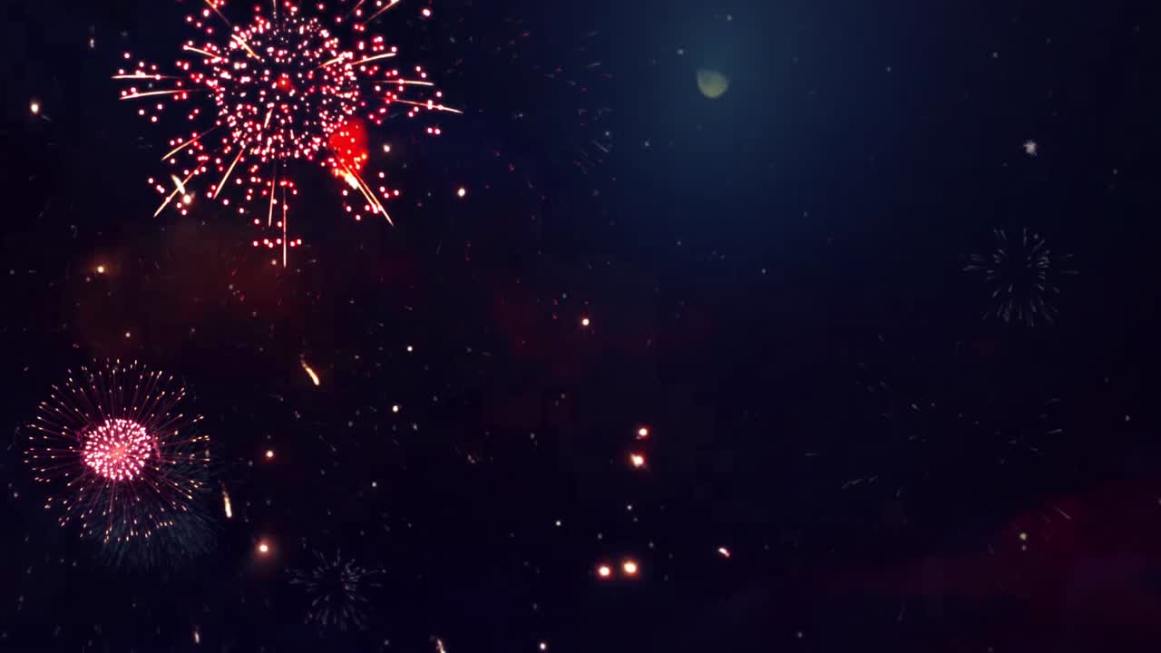 Beautiful Red Fireworks exploding on the black background