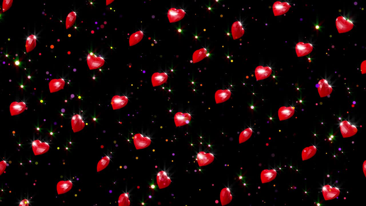 로맨틱한 은 다각형 심장과 떨어지는 콘페티, 발렌타인 데이, 은 이벤트 배경, 3d 렌더링, 루프 가능한 애니메이션, 4k