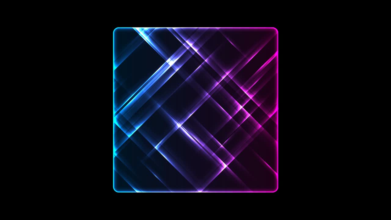 Blue and purple glowing neon square abstract tech motion background