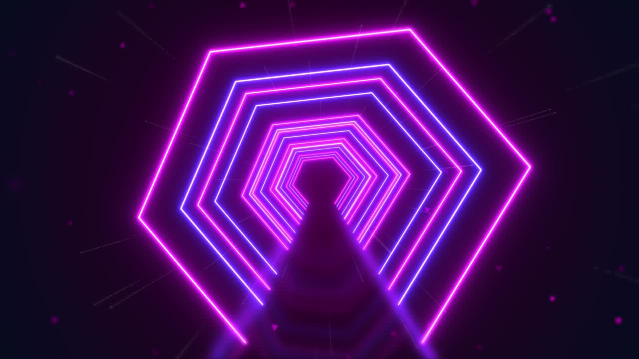 tunnel infinito 4k di luci al neon a forma di cerchio in animazione a anello neon e blu