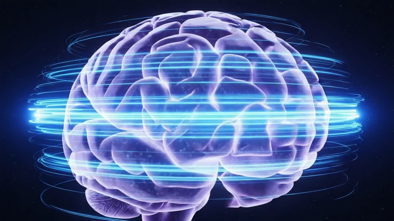 Futuristic Visualization of a Brain with Luminous Circuits and Energy Waves Depicting Neural Connections and Advanced Cognitive Functions in a Digital Realm