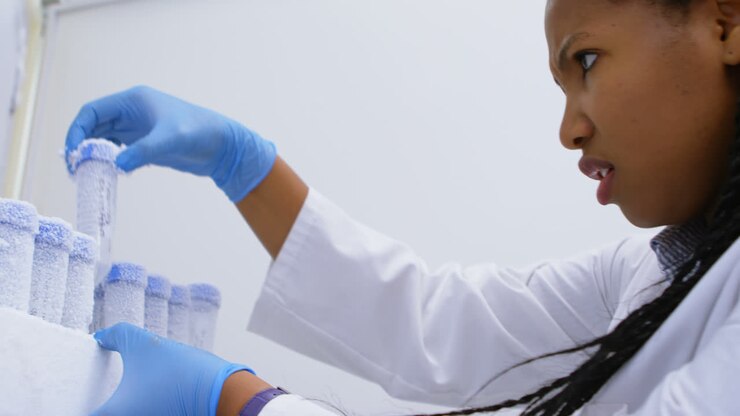 Scientist checking vaccine container 4k