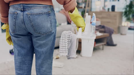 Cleaning,-woman-hands-and-back-in-living-room