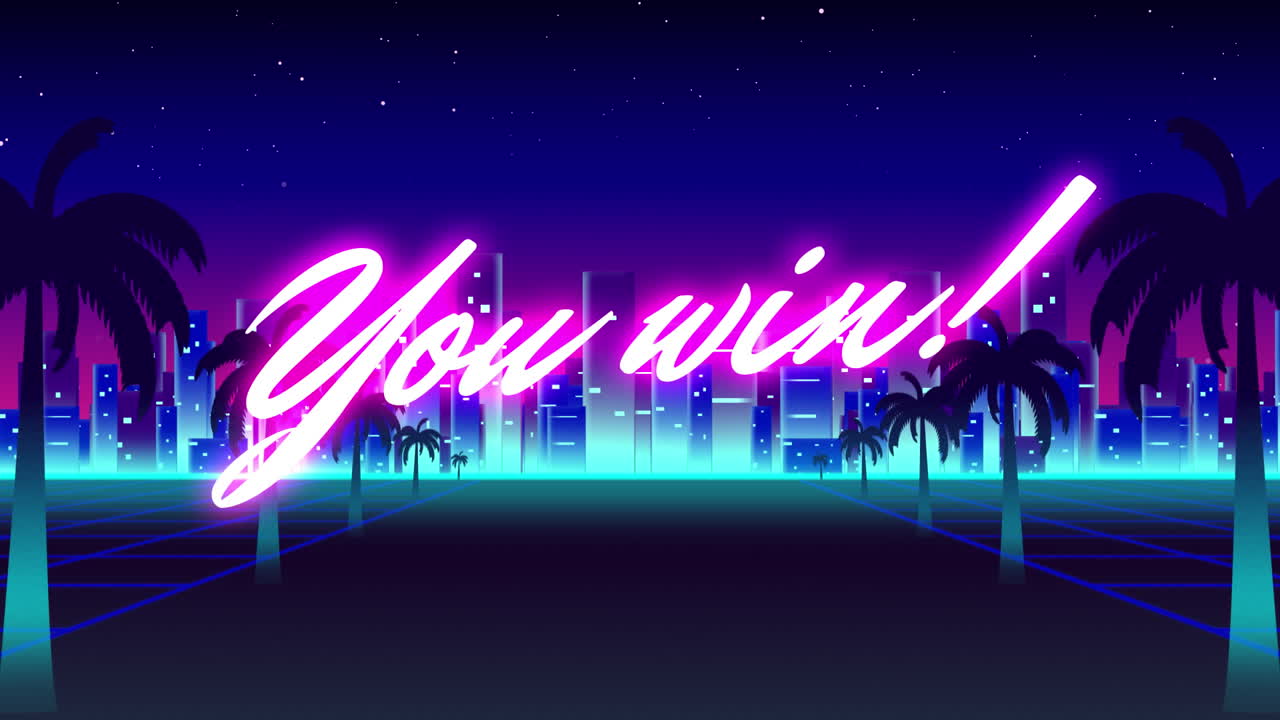 애니메이션 빈티지 비디오 게임 화면에 당신이 이기는 단어가 적혀 있습니다.