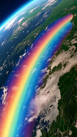 rainbow arcing across earth from space