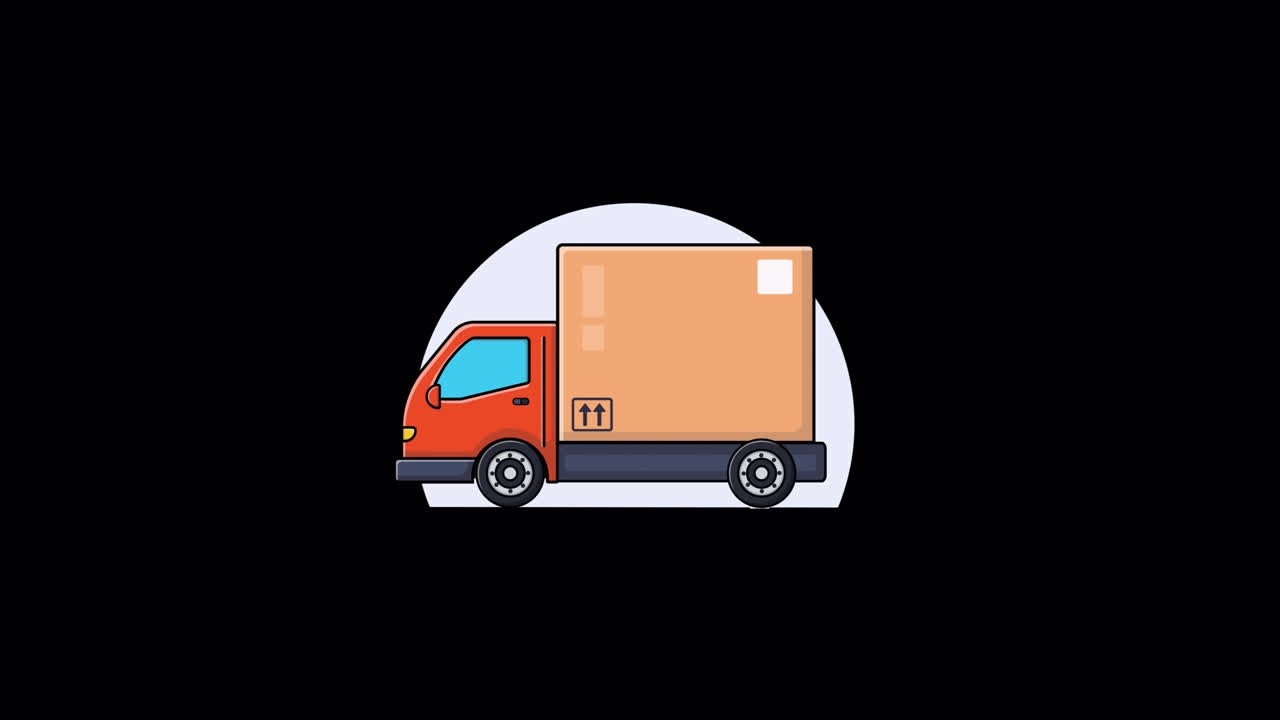 Animated Red Delivery Truck Transporting a Package