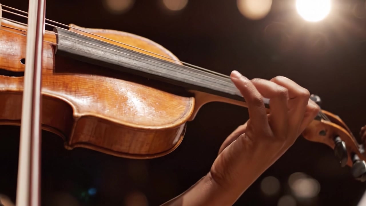 L'arte del violino: un primo piano di precisione e passione in una performance musicale catturata in due inquadrature dinamiche