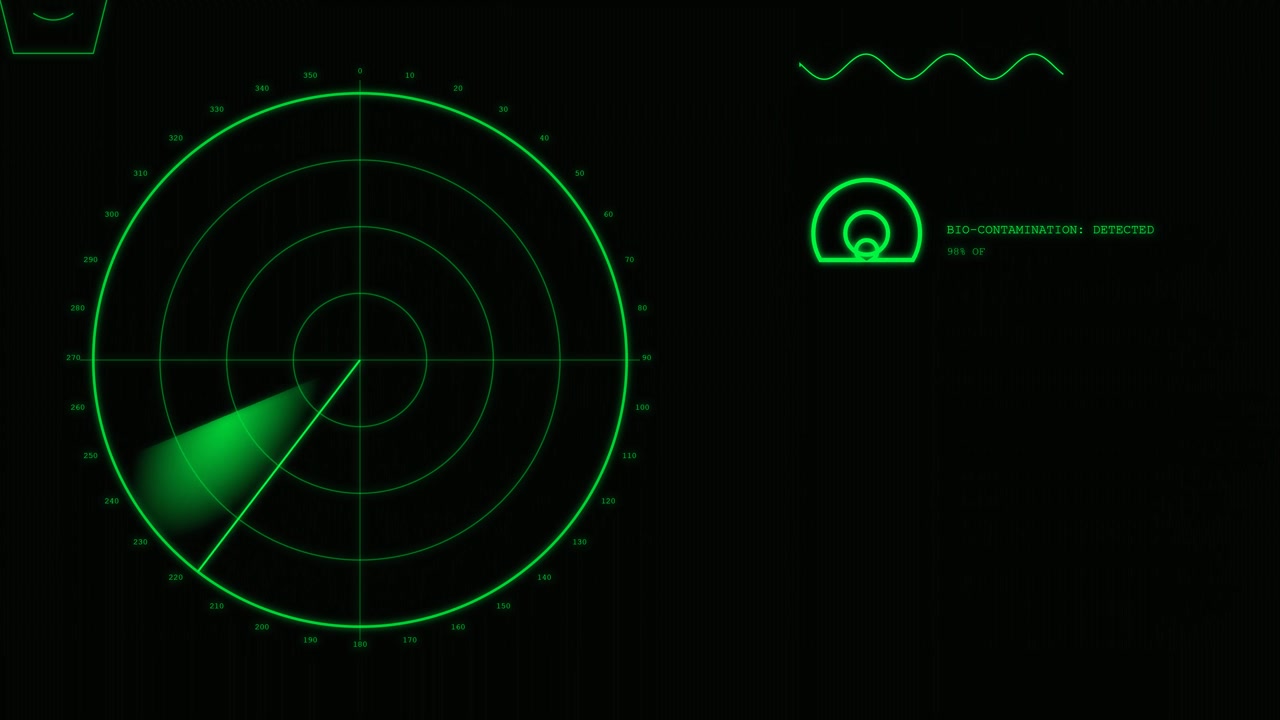 Digital Radar Interface Displaying Bio-Contamination Warning