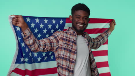 man waving, wrapping in american usa flag, celebrating, human rights, freedoms, independence day