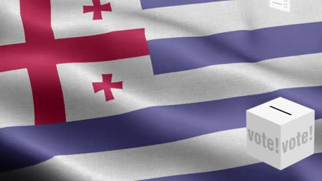 las papeletas de votación vuelan a la caja para la selección de adjara - caja de votación frente a la bandera - elección - voto - bandera de adjaria - bandera de adjaria alto detalle - bandera nacional adjaria georgia patrón de ondas elementos loopables - textura de tela y bucle sin fin