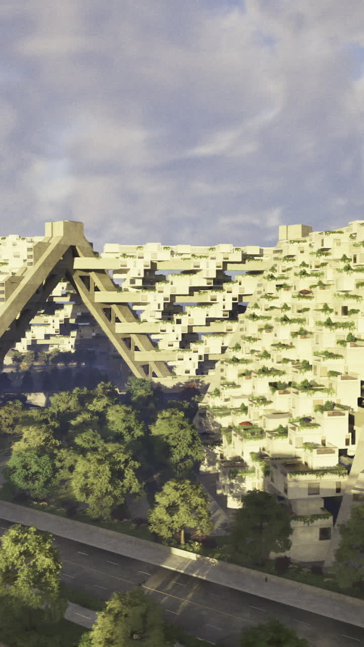 Unique modern architecture featuring green spaces