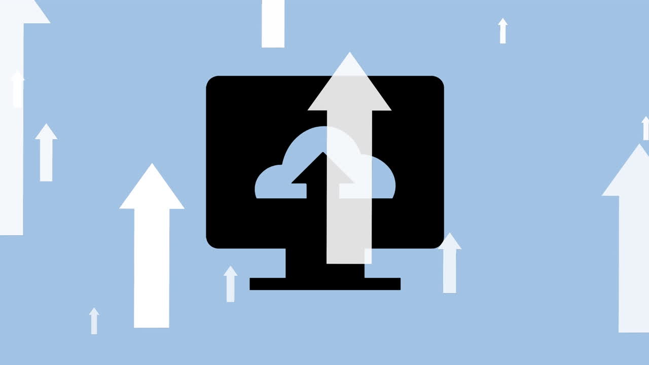 animación de flechas y nubes sobre la computadora