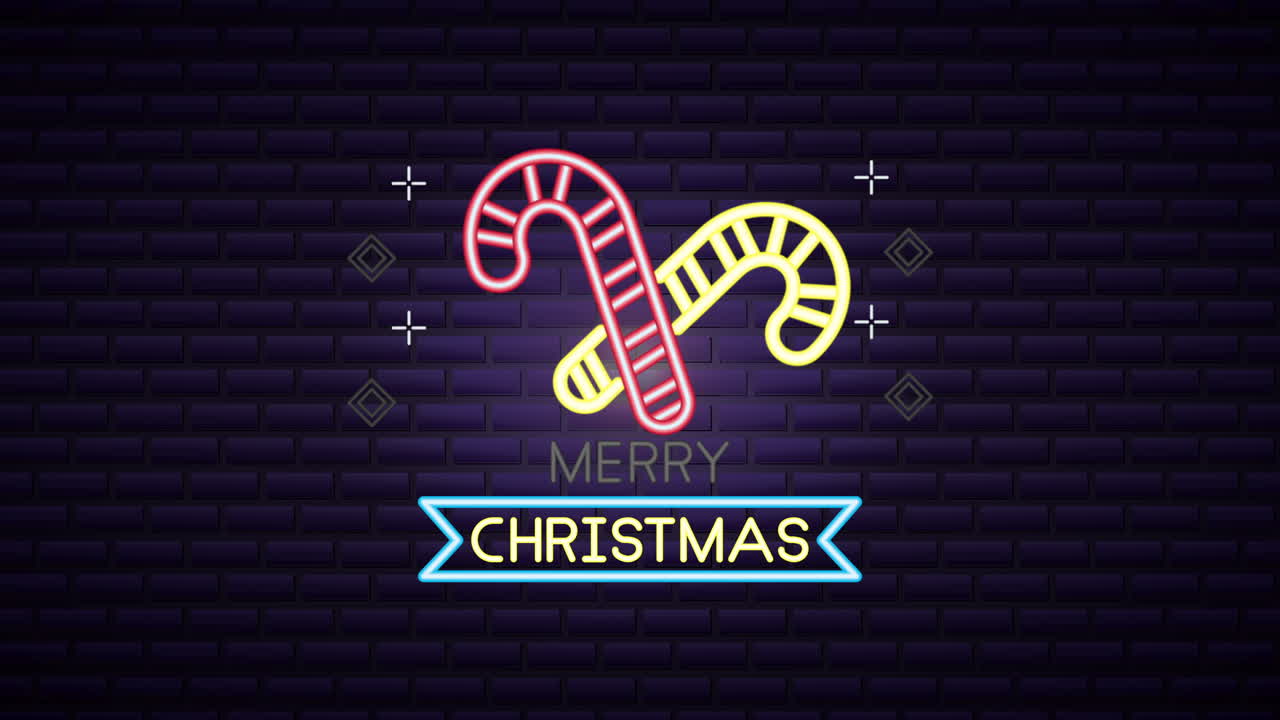 etiqueta de luz de neón de navidad con cañas dulces