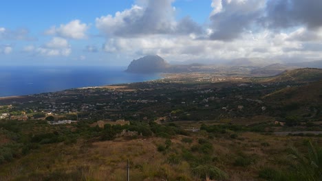 Stunning-aerial-time-lapse-of-Monte-Cofano-Sicilian-natural-reserve-close-to-San-Vito-Lo-Capo-in-Italy